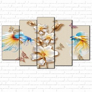 tranh kính 3d cá và hoa