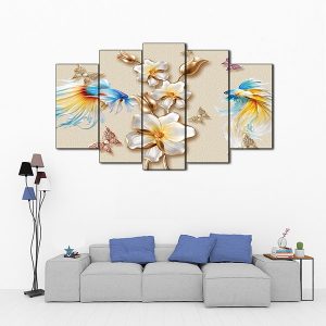 tranh kính 3d cá và hoa
