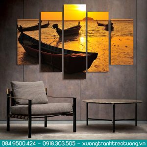 tranh phong cảnh con thuyền hoàng hôn