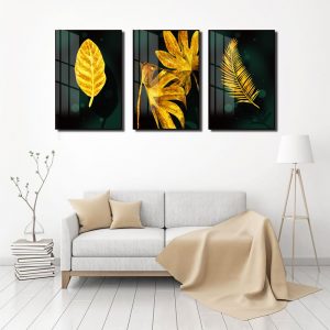 bộ tranh hoa lá vàng kim hiện đại