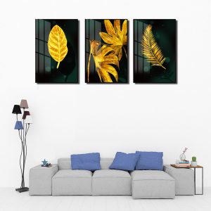 bộ tranh hoa lá vàng kim hiện đại