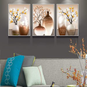 tranh canvas bình hoa 3 tấm