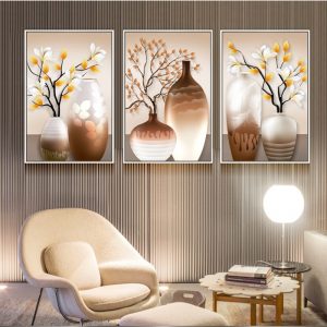 tranh canvas bình hoa 3 tấm
