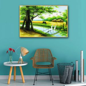 tranh canvas cây cầu làng quê việt nam