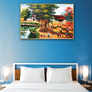 tranh canvas sơn dầu phong cảnh làng quê