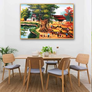 tranh canvas sơn dầu phong cảnh làng quê