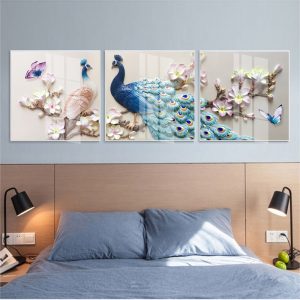 tranh kính 3d chim công nghệ thuật