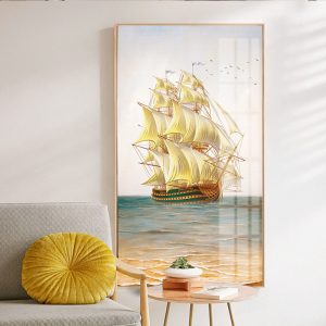 tranh kính thuyền và biển