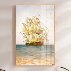 tranh kính thuyền và biển