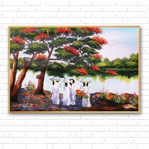 tranh canvas sơn dầu mùa phượng đỏ