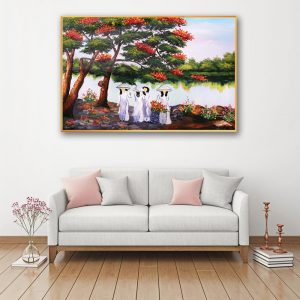 tranh canvas sơn dầu mùa phượng đỏ