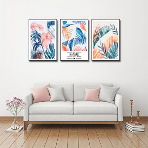 bộ 3 bức tranh canvas lá cây bắc âu
