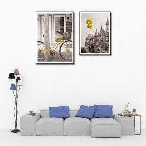 bộ tranh canvas xe đạp và bóng bay