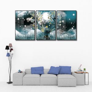 booj 3 tranh hươu bắc âu trừu tượng