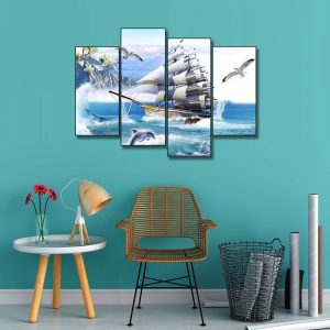 tranh canvas thuyền buồm ghép 4 tấm 151