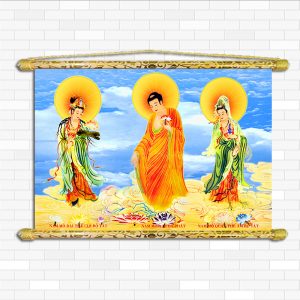 Tranh tây phương tam thánh nẹp sáo gỗ