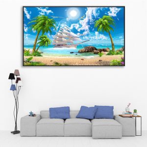 tranh biển xanh cát trắng nắng vàng