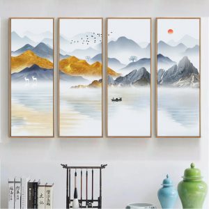 4 tấm tranh sơn thủy