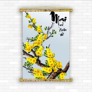 tranh thư pháp tết , mai nở xuân về