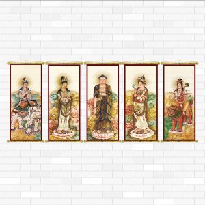 Tranh canvas nep sáo gỗ ngũ trí phật