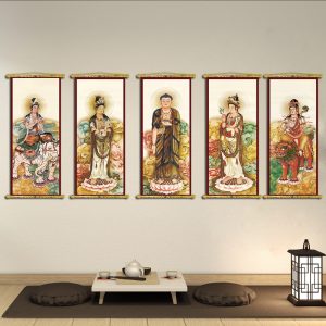 Tranh canvas nep sáo gỗ ngũ trí phật