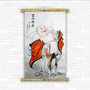 tranh canvas nẹp sáo gỗ đức phật di lặc cười DL01