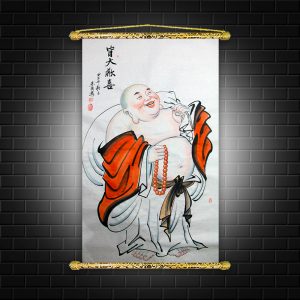 tranh canvas nẹp sáo gỗ đức phật di lặc cười DL01