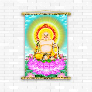 tranh canvas nẹp sáo gỗ đức phật di lặc cười DL02