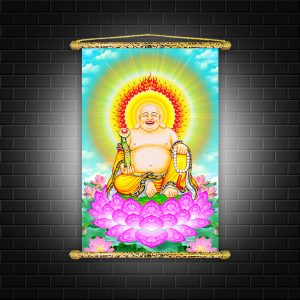 tranh canvas nẹp sáo gỗ đức phật di lặc cười DL02