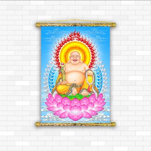 tranh canvas nẹp sáo gỗ đức phật di lặc cười DL03