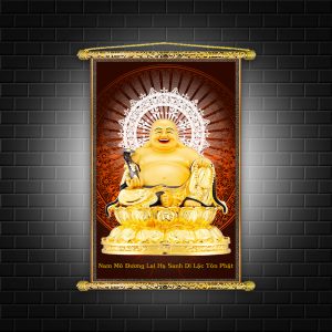 tranh canvas nẹp sáo gỗ đức phật di lặc cười DL04