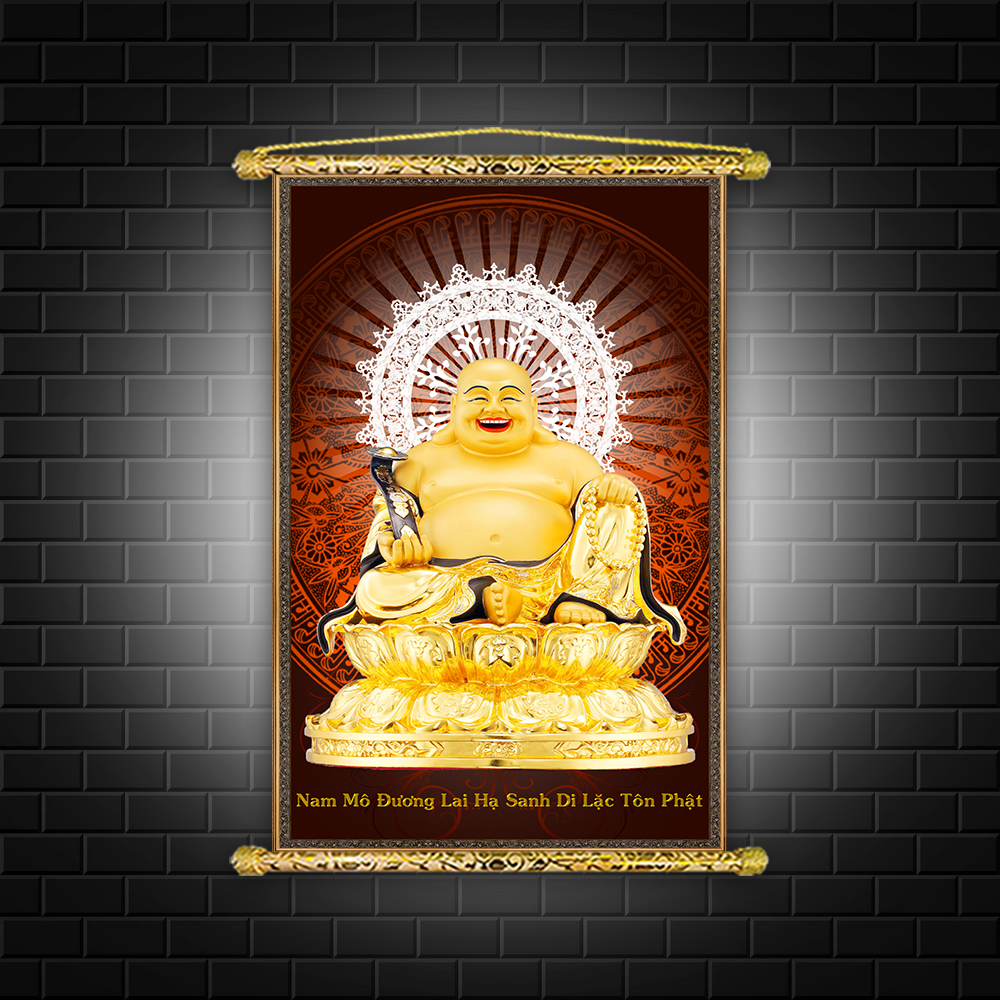 Tranh Liễn Phật Giáo - Đức Phật Di Lặc – Vải canvas nẹp sáo gỗ DL04 - Xưởng  tranh treo tường