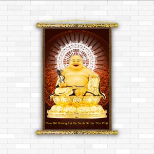 tranh canvas nẹp sáo gỗ đức phật di lặc cười DL04